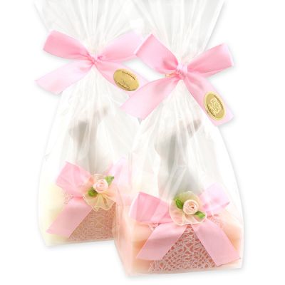 Sheep milk soap 100g decorated with a rabbit in a cellophane bag, Classic/Peony 