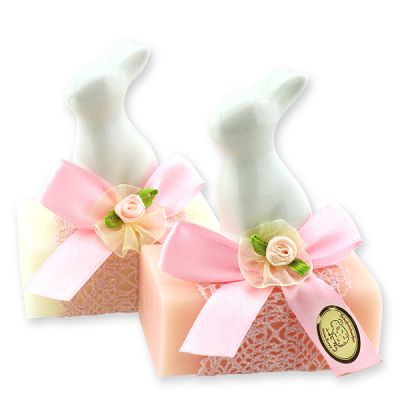 Sheep milk soap 100g decorated with a rabbit, Classic/Peony 