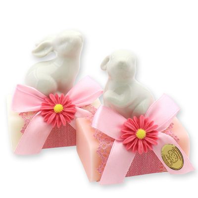 Sheep milk soap 100g decorated with a rabbit, Classic/Peony 