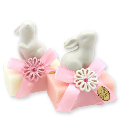 Sheep milk soap 100g decorated with a rabbit, Classic/Peony 