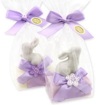 Sheep milk soap 100g decorated with a rabbit in a cellophane bag, Classic/Lilac 