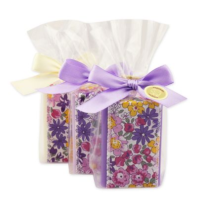 Sheep milk soap 100g decorated with a ribbon in a cellophane bag, Classic/lavender-lime/lilac 