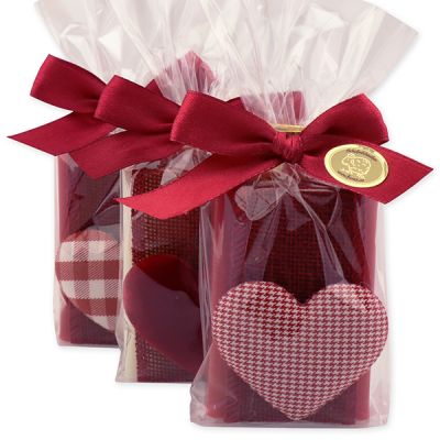 Sheep milk soap 100g decorated with a heart in a cellophane bag, Classic/Pomegranate 