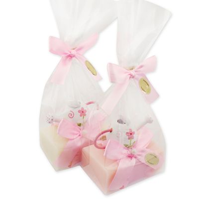 Sheep milk soap 100g decorated with a watering can in a cellophane bag, Classic/peony 