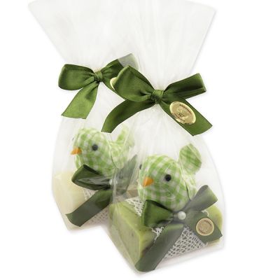 Sheep milk soap 100g decorated with a felt bird in a cellophane bag, Classic/verbena 