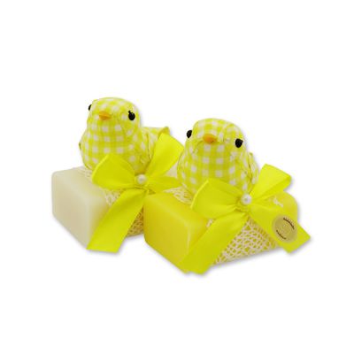 Sheep milk soap 100g decorated with a felt bird, Classic/chamomile 