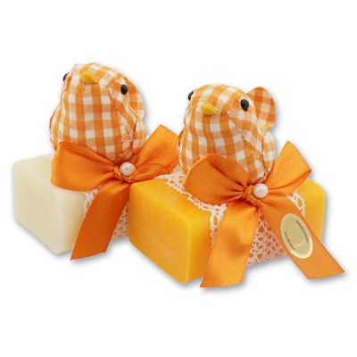 Sheep milk soap 100g decorated with a felt bird, Classic/orange 