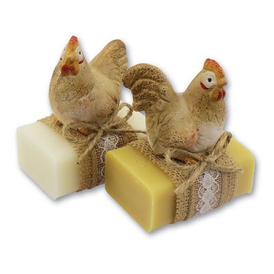 Sheep milk soap 100g decorated with a rooster/chicken, Classic/swiss pine 