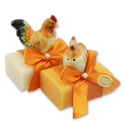 Sheep milk soap 100g decorated with a rooster/chicken, Classic/orange 