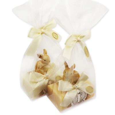 Sheep milk soap 100g decorated with a rabbit in a cellophane bag, Classic/shea butter 