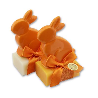 Schafmilchseife eckig 100g dekoriert mit Hase, Classic/Orange 