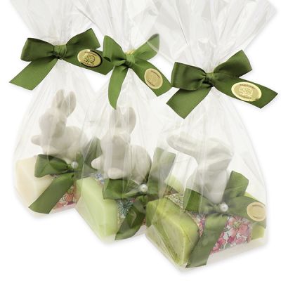 Sheep milk soap 100g decorated with a rabbit in a cellophane bag, Classic/verbena/meadow flower 