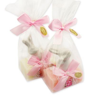 Sheep milk soap 100g decorated with a rabbit in a cellophane bag, Classic/peony 