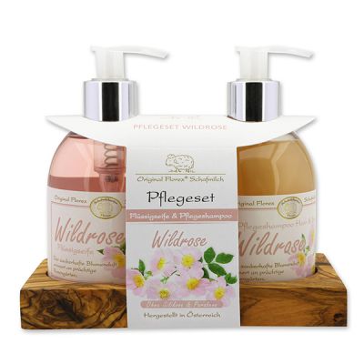 Pflegeset Flüssigseife 250ml & Pflegeshampoo Hair und Body 250ml, Wildrose 