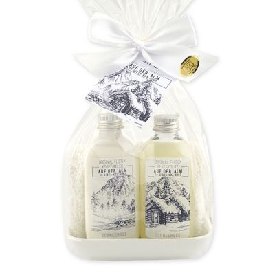 Care set 4 pieces in a cellophane bag "Auf der Alm", Christmas rose white 