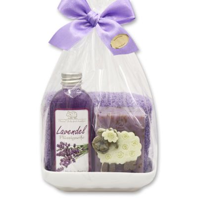 Set with sheep 4 pieces in a cellophane bag, Lavender 