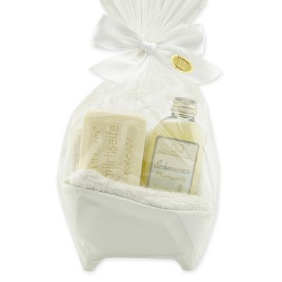 Small bathtub set 4 pieces in a cellophane bag, Christmas rose white 