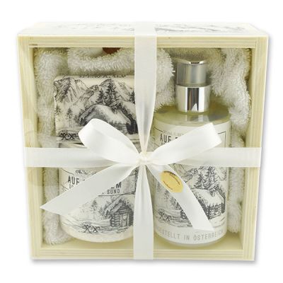 Wooden box set big 5 pieces "Auf der Alm...", Christmas rose white 