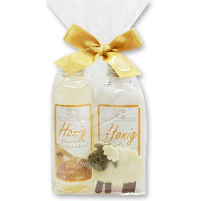 Gift set with felt sheep 2 pieces in a cellophane bag, Honey 