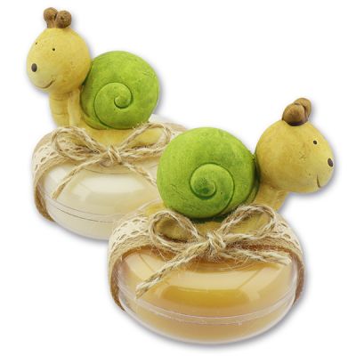 Sheep milk soap round 100g in a box decorated with a snail, Classic/swiss pine 