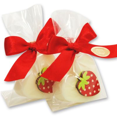 Sheep milk heart soap 23g, decorated with a strawberry in a cellophane, Classic 