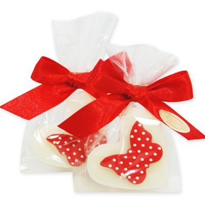 Sheep milk soap heart 23g, decorated with a butterfly in a cellophane, Classic 