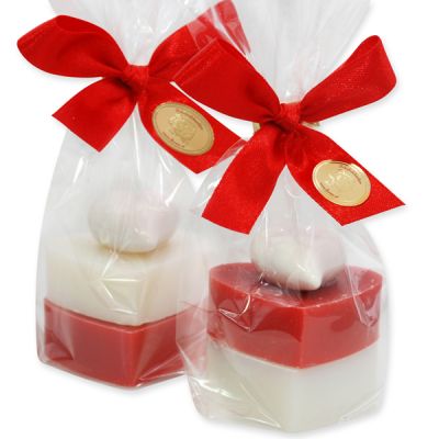 Sheep milk soap heart medium 2x23g, decorated with a ceramic heart in a cellophane, Classic/pomegranate 