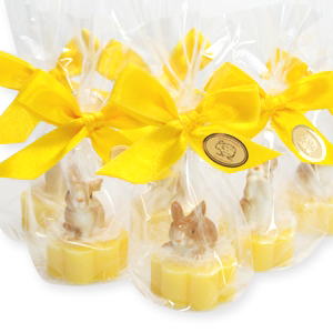 Sheep milk soap flower 20g, decorated with a rabbit in a cellophane, Honey 