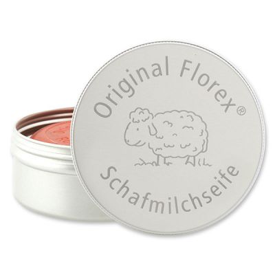Sheep milk soap round 100g in a box with laser engraving, Rsoe with petals 