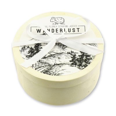 Schafmilchseife rund 100g in Spanschachtel "Wanderlust", Edelweiß 