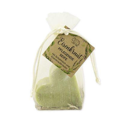 Sheep milk soap heart 85g with verbena herbs in organza bag "feel-good time", Verbena 