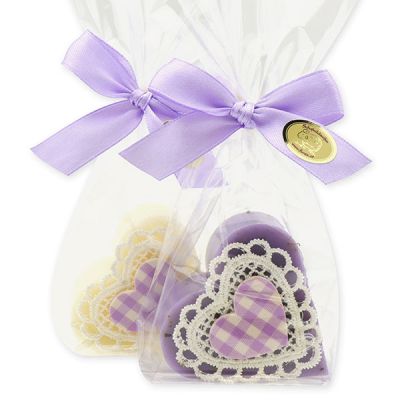 Sheep milk heart soap 65g decorated with a heart packed in a cellophane bag, Classic/Lavender 