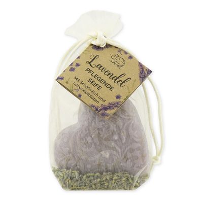 Sheep milk soap heart Florex 80g with lavender petals in organza bag "feel-good time", Lavender 