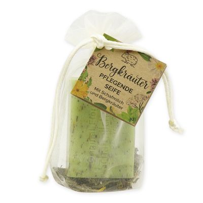 Sheep milk soap 100g with mountain herbs in organza bag "feel-good time", Mountain herbs 