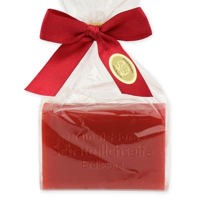 Sheep milk soap square 100g in a cellophane bag, Strawberry 