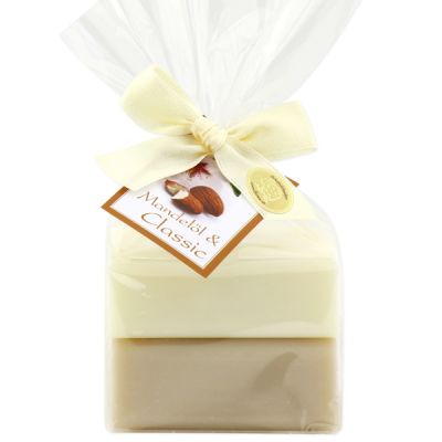 Sheep milk soap square 100g 2 pieces packed with a bow, Classic/Almond oil 