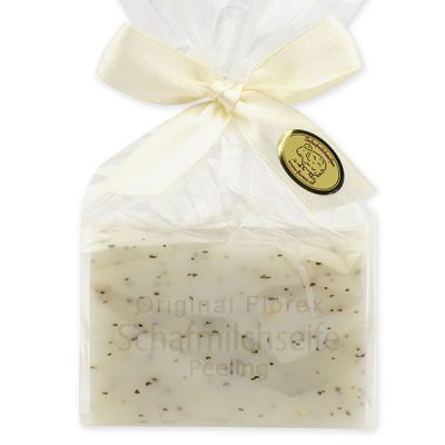 Sheep milk soap square 100g in a cellophane bag, Peeling with poppy 