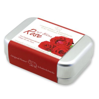 Sheep milk soap square 100g in a can, Rose with petals 