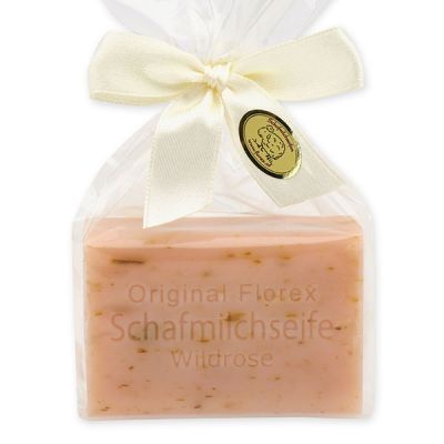 Sheep milk soap square 100g in a cellophane bag, Wild rose with petals 