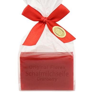 Sheep milk soap square 100g in a cellophane bag, Cranberry 