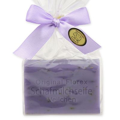 Sheep milk soap square 100g in a cellophane bag, Viola with herbs 