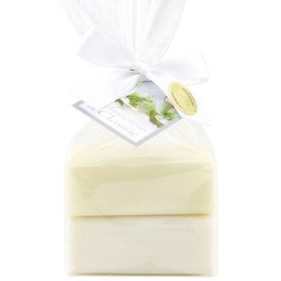 Sheep milk soap square 100g 2 pieces packed with a bow, Classic/Christmas rose white 