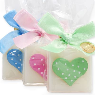 Sheep milk soap quadrat 35g, decorated with a dotted heart, Classic 