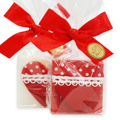 Sheep milk quadrat soap 35g decorated with a heart packed in a cellophane bag, Classic/Pomegranate 