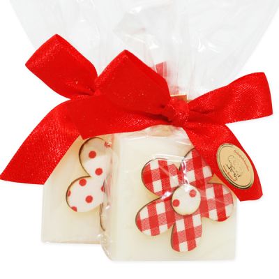 Sheep milk soap 35g, decorated with a red flower in a cellophane, Classic 