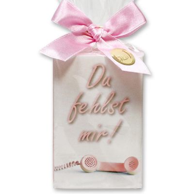 Sheep milk soap 150g in a cellophane bag "Du fehlst mir", Peony 
