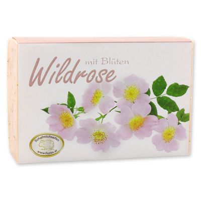 Schafmilchseife eckig 150g modern, Wildrose mit Blüten 