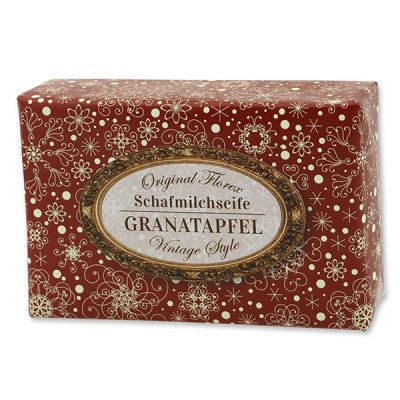 Schafmilchseife eckig 150g "Vintage-Motiv 182", Granatapfel 
