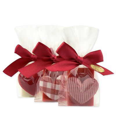 Sheep milk guest soap 25g decorated with a heart in a cellophane bag, Classic/Pomegranate 