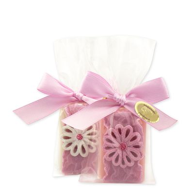 Sheep milk guest soap 25g decorated with a flower in a cellophane bag, Classic/peony 